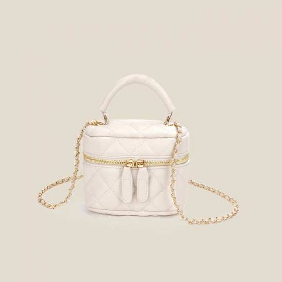 2025 Spring Summer New Women's Bag - Versatile Solid Color Box Bag, High-End Top-Handle Quilted Chain Mini Crossbody