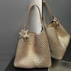 Qiangqiang's Same-Style Niche Luxury Handbag - Handmade Woven Large-Capacity Commuter Tote Bag, Fashion Casual Handheld/Shoulder Bag