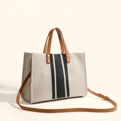 Large Capacity Color Block Women's Briefcase - 2025 New Minimalist Canvas Tote Bag, Top-Handle & Crossbody