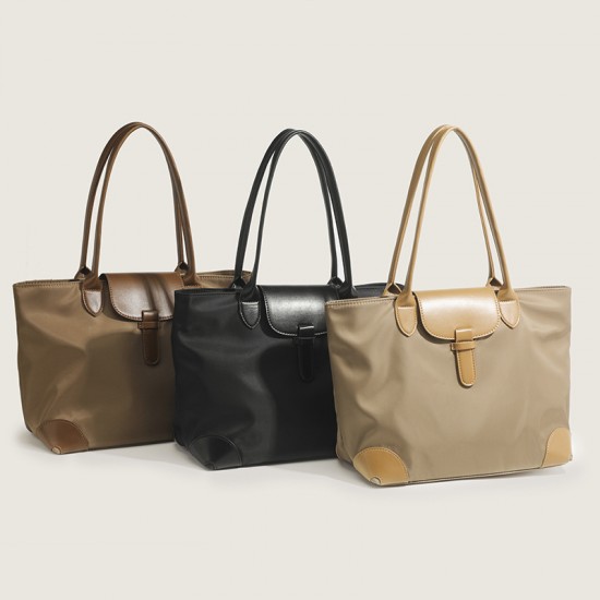Large Capacity Elegant Casual Tote Bag - 2025 New Work Commute Top-Handle Bag, Nylon Texture Single Shoulder Bag for Women