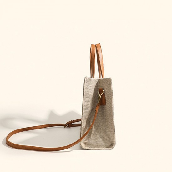 Large Capacity Color Block Women's Briefcase - 2025 New Minimalist Canvas Tote Bag, Top-Handle & Crossbody