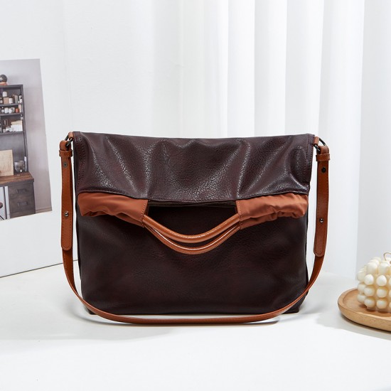 Large Capacity Fashion Retro Tote Bag - European American Style Elegant Crossbody, 2025 New Solid Color Minimalist Top-Handle Bag