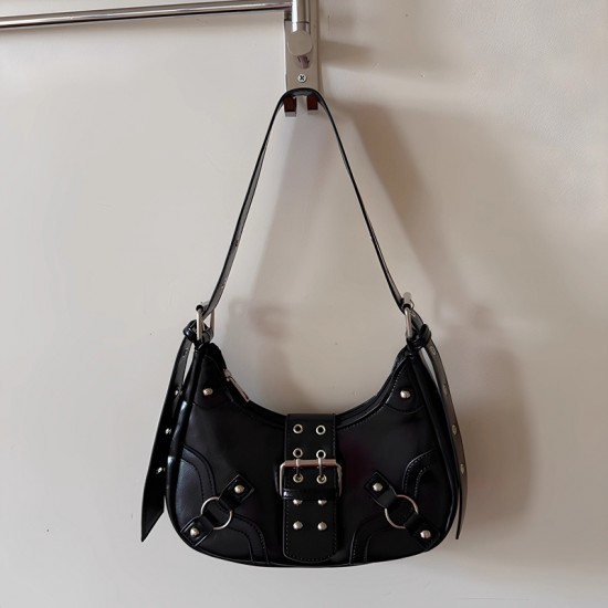 Sweet & Edgy Y2K Girly Moto-Style Armpit Bag - 2025 New Versatile Commuter Rivet Crescent Bag, Women's Single Shoulder/Crossbody Bag