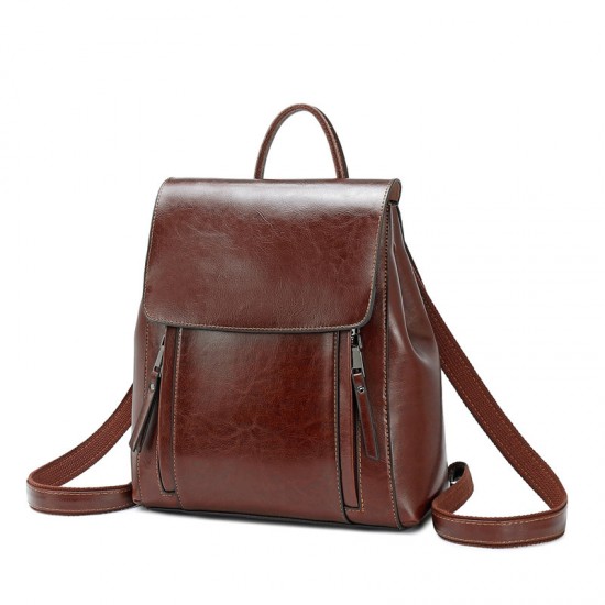 2025 New Leather-Trimmed Backpack - Waxed Leather Retro Style School Bag, Trendy Large Capacity Travel Bag for Women