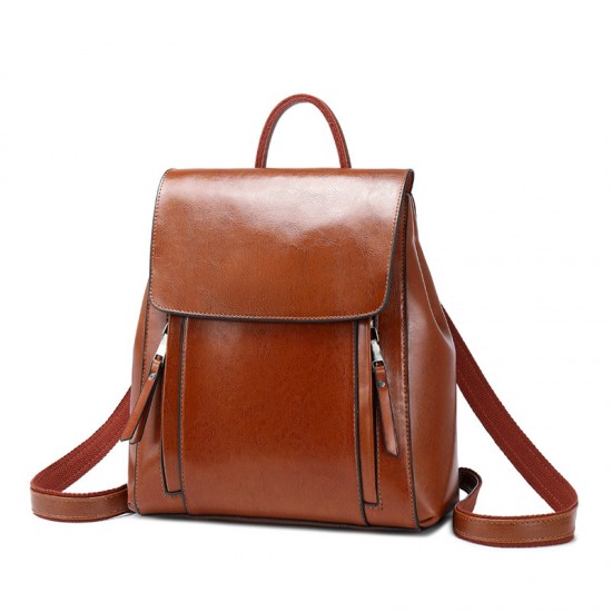 2025 New Leather-Trimmed Backpack - Waxed Leather Retro Style School Bag, Trendy Large Capacity Travel Bag for Women