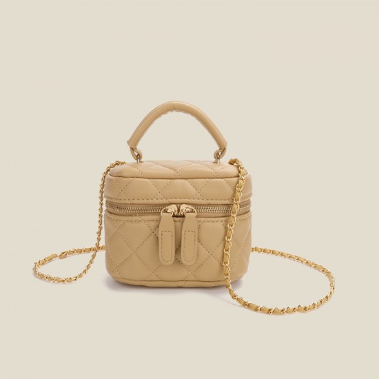 2025 Spring Summer New Women's Bag - Versatile Solid Color Box Bag, High-End Top-Handle Quilted Chain Mini Crossbody