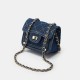 Fashionable denim mini bag for women, simple chain square bag, casual shoulder bag, fresh and cute diamond pattern crossbody bag.