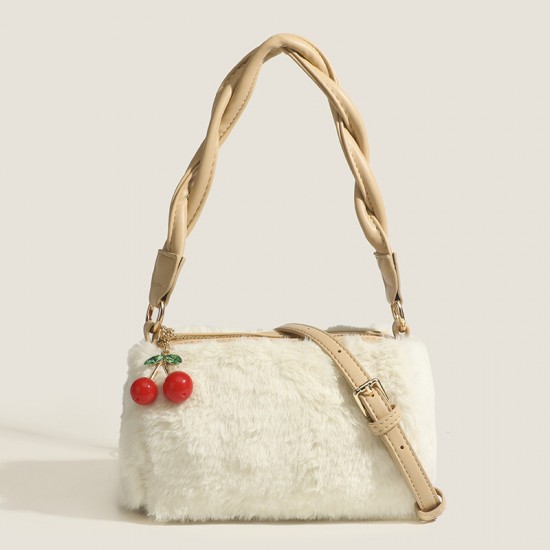 Korean-Style Elegant Twist-Handle Bag - 2025 New Cherry Crossbody Bag, Fashion Casual Cute Furry Bag