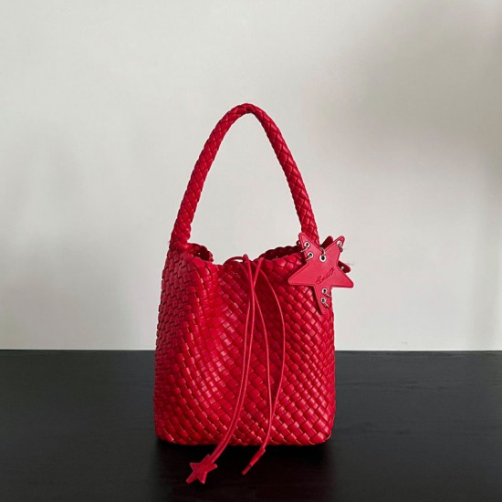 Qiangqiang's Same-Style Luxury Handbag - Handmade Woven Champagne Gold Mini Bucket Bag, Armpit/Shoulder/Handheld Tote Bag