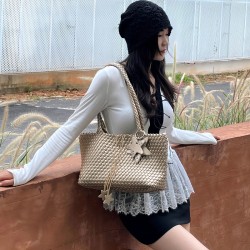 Qiangqiang's Same-Style Crossbody Bag - Handmade Woven Horizontal Tote Bag, Large-Capacity Luxury Large Bag, Handheld/Shoulder/Armpit Style